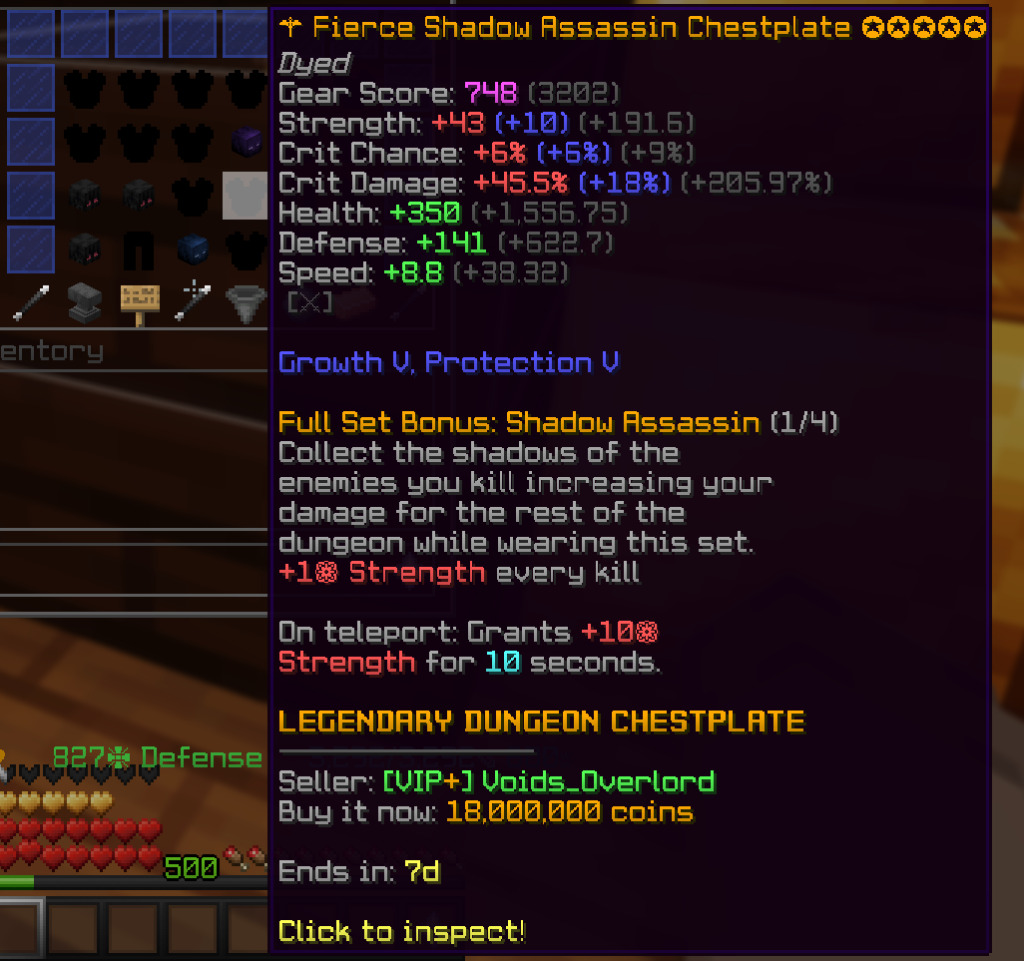 Hypixel skyblock shadow assassin chestplate price